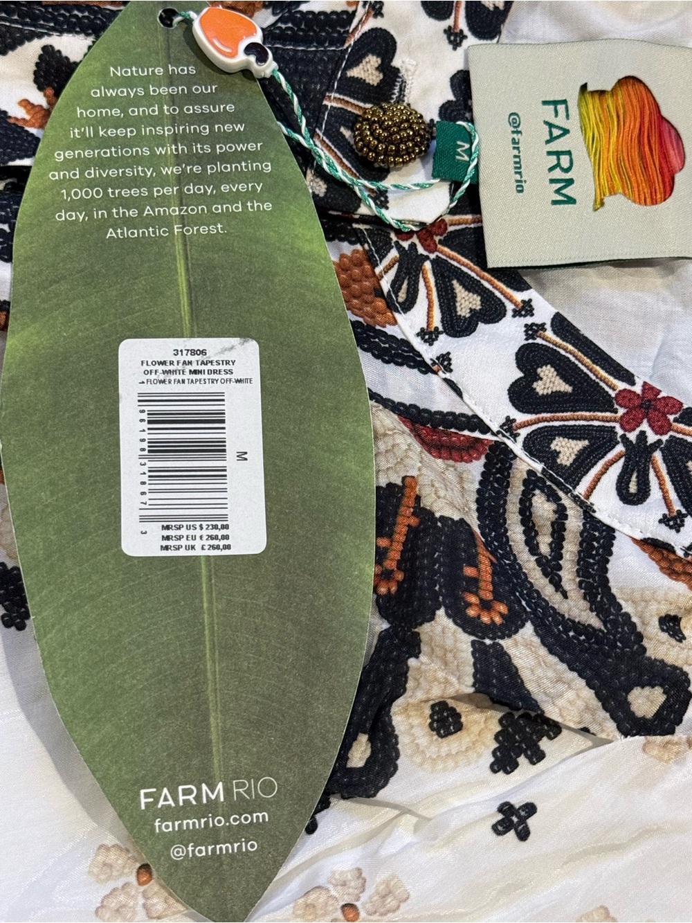 NWT FARM Rio Flower Fan Tapestry Off-White Mini Dress Size M - Picture 9 of 9